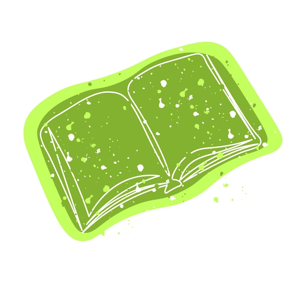 A book drawn with one continuous line on a background of green abstract spots