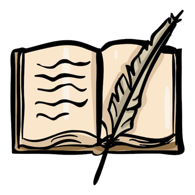 Book and Feather Hand Drawn Doodle Icon