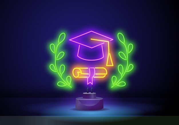 Book and graduate cap neon icon simple thin line outline vector of school icons for ui and ux