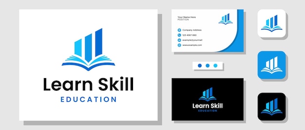 Book Graph Chart Growth Learning Finance School Logo Design with Layout Template Business Card