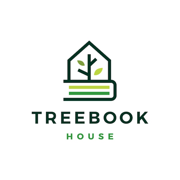 Book house tree leaf home library logo vector icon illustration