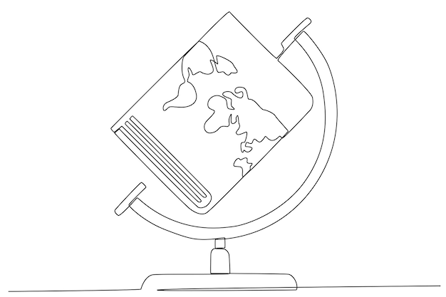 The book is an earth globe for education for world book day one line art