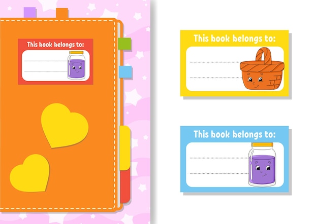 Book label stickers for kids The rectangular shape Cartoon character For the diary notebook book