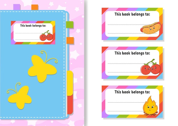 Book label stickers for kids The rectangular shape cartoon character For the diary notebook book