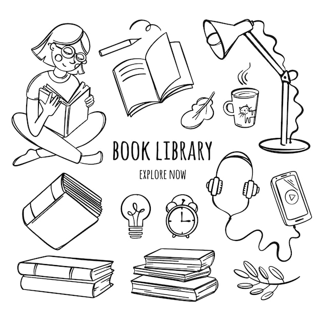 BOOK LIBRARY Monochrome Bookstore Online Concept Education