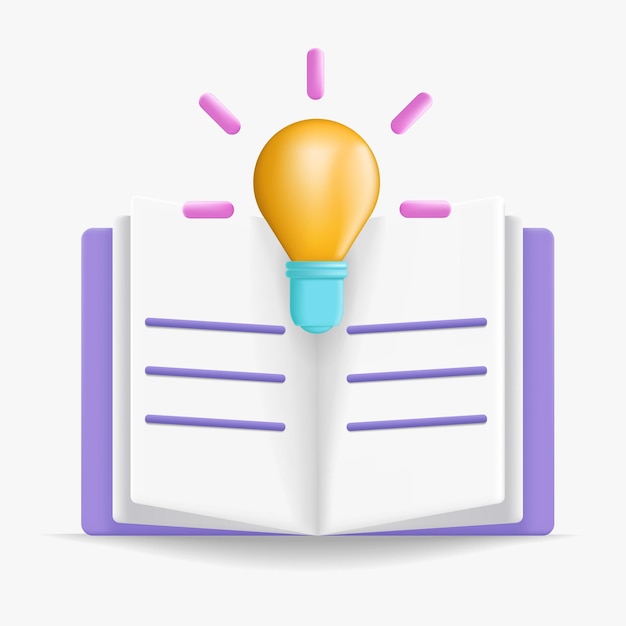 Book and light bulb icon 3d vector illustration design.