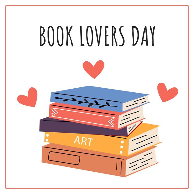 Vector book lovers day cute postcard with stack of books vector illustration with white isolated background