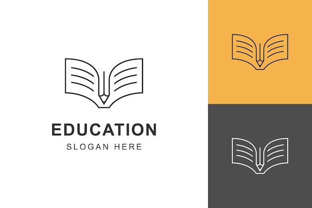 Book and pencil logo design line style vector element symbol icon design for education school sketch book logo design