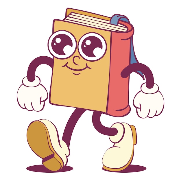 Vector book retro groovy mascot character