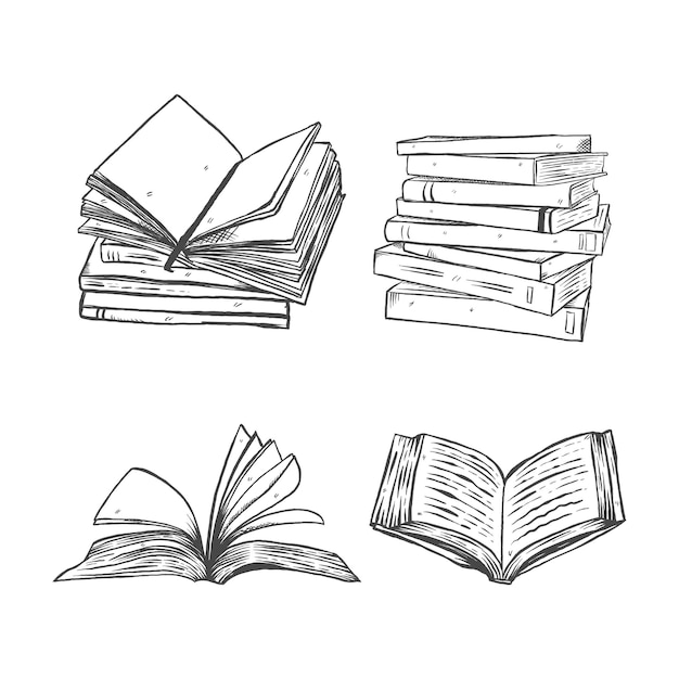 Book set illustration in hand drawn style