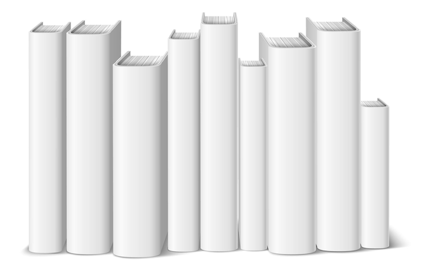 Book stack mockup. Standing blank realistic hardcovers