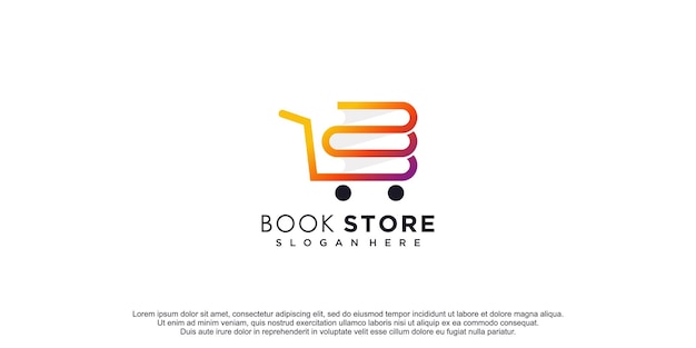 Book store logo with trolley concept design premium vector