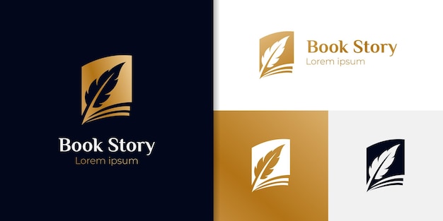 Book story life with feather logo icon design can be used author education quill ink symbol