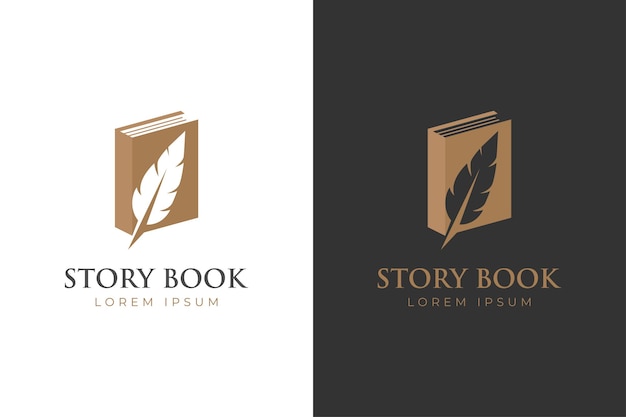 Book story life with feather logo icon design can be used author education quill ink symbol