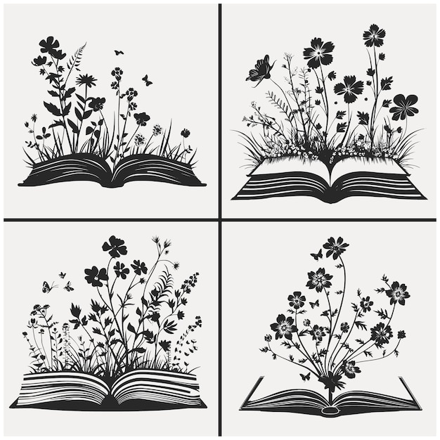 Book SVG design Book with Flowers Svg Book with flowers svg vector silhouette file