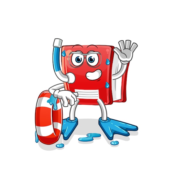 Book swimmer with buoy mascot cartoon vector