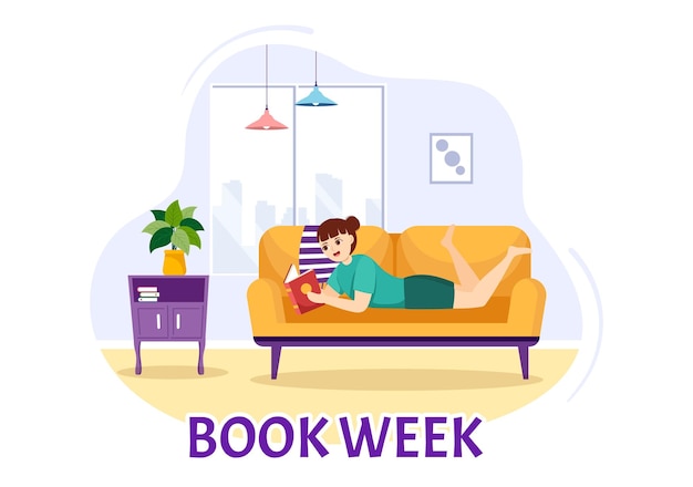 Book Week Events Vector Illustration with People Reading or Students Study Textbooks in Templates