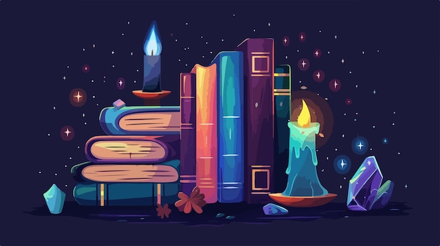 Vector a book with a book on the bottom and a candle in the middle