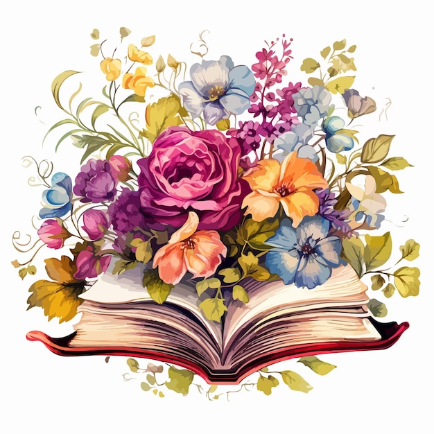 Vector a book with flowers and the word  spring  on it