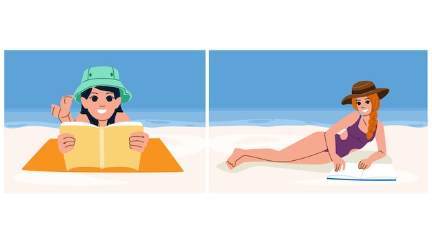 Book woman reading beach vector