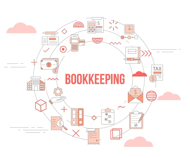 Bookkeeping concept with icon set template banner and circle round shape