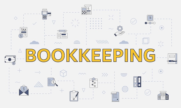 Bookkeeping concept with icon set with big word or text on center