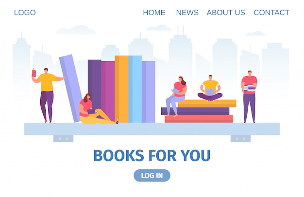 Books, knowledge and small people reading and study texbooks flat cartoon  illustration for web education.