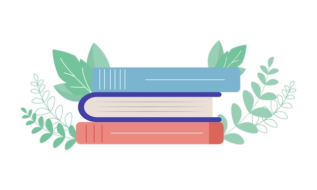 Books and plant branches semi flat color vector object