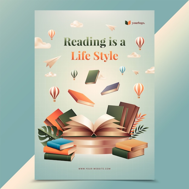 Vector books poster in realistic style