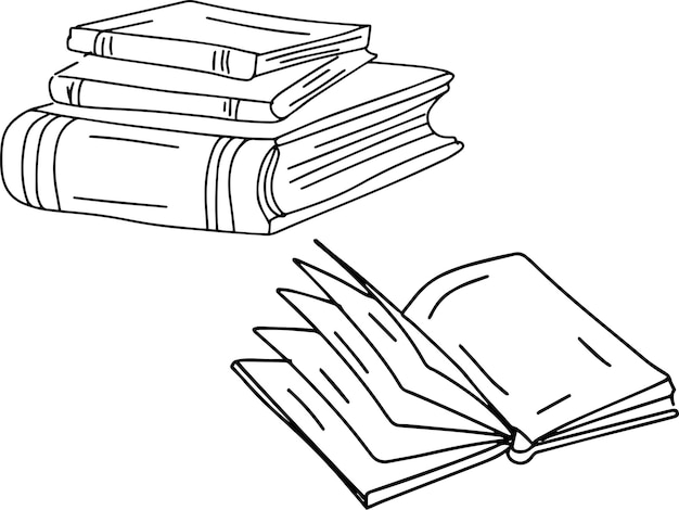 Books reading hand drawn set graphics black and white doodle sketch coloring antistress