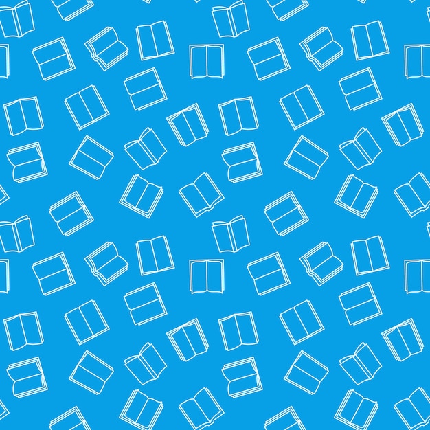 Books seamless outline blue pattern Vector background