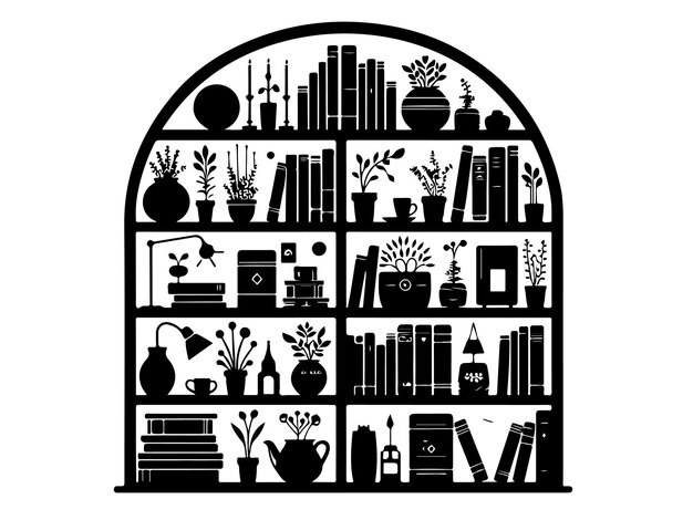 Vector books on shelf silhouette