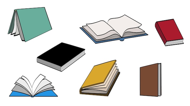 Books stack vector illustration set. Icons of books vector set in a flat design style.