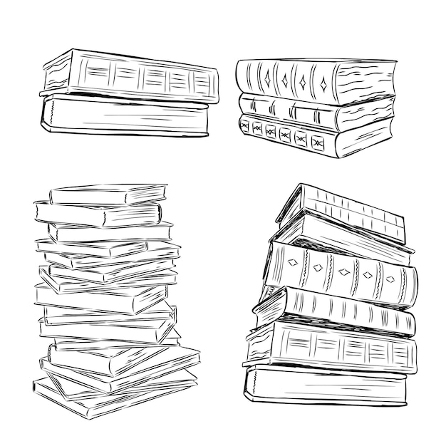 Books vector collection pile of books hand drawn illustration in sketch style library books shop