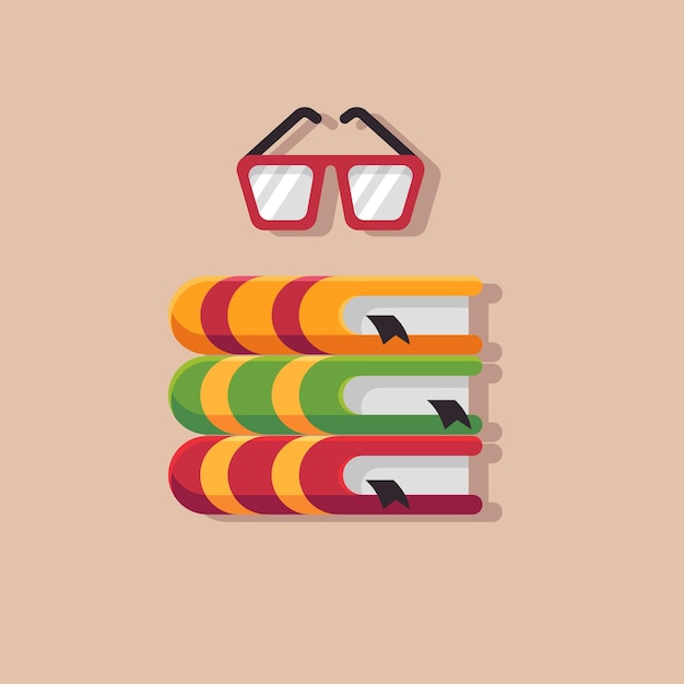 Books with glasses flat vector illustration. Books, glasses, library, literature, knowledge, sciece