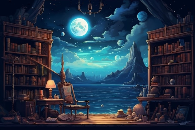 Bookshelf Ocean Moon