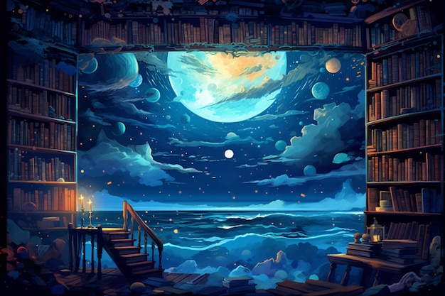 Bookshelf Ocean Moon