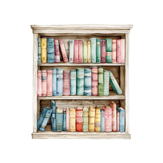 Vector bookshelf vector illustration in watercolor style