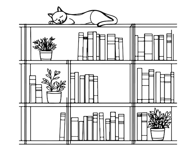 Vector bookshelves sketch hand drawn interior elements