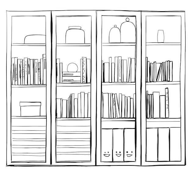 Bookshelves sketch Hand drawn interior elements