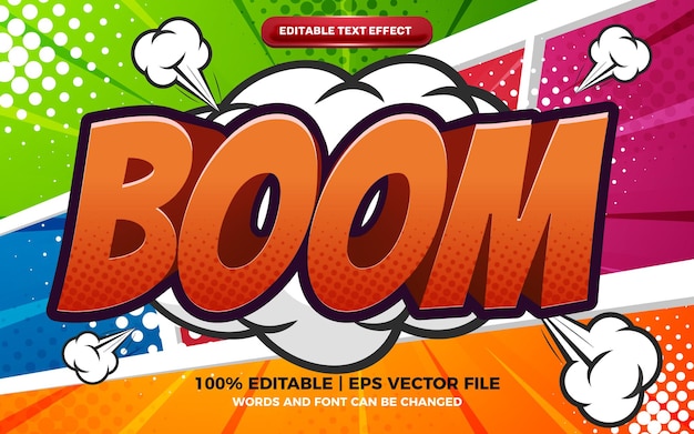 Boom comic cartoon editable text effect on colorfull halftone comic background