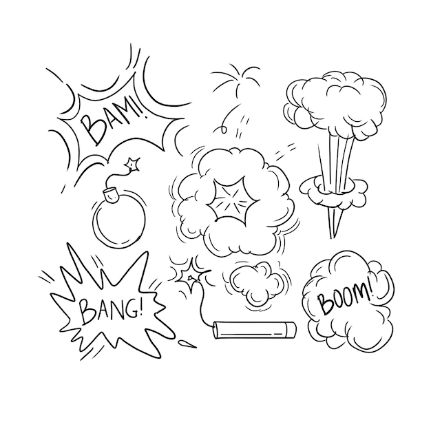 boom explosion handrawn doodle illustrations vector