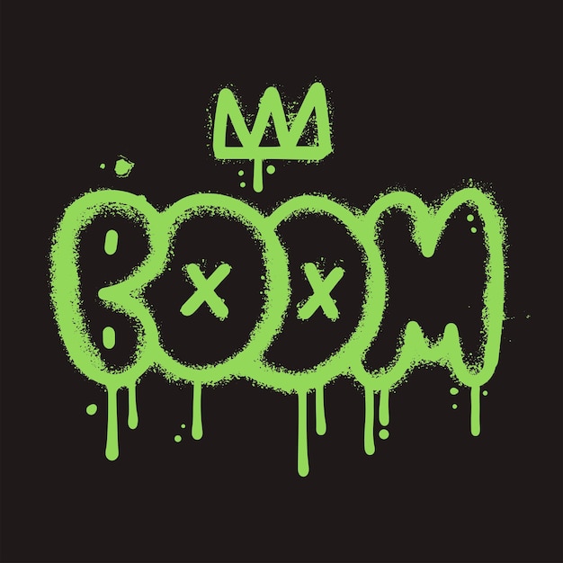 Boom graffiti word sprayed in green over black urban street art print for fabric decor isolated tex