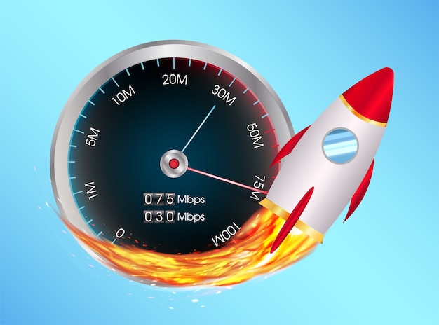 Vector boost internet speed meter with toy rocket 