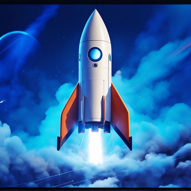 Boosting Performance Laptop Screen Launching Space Rocket Speed Up and Repair Concept