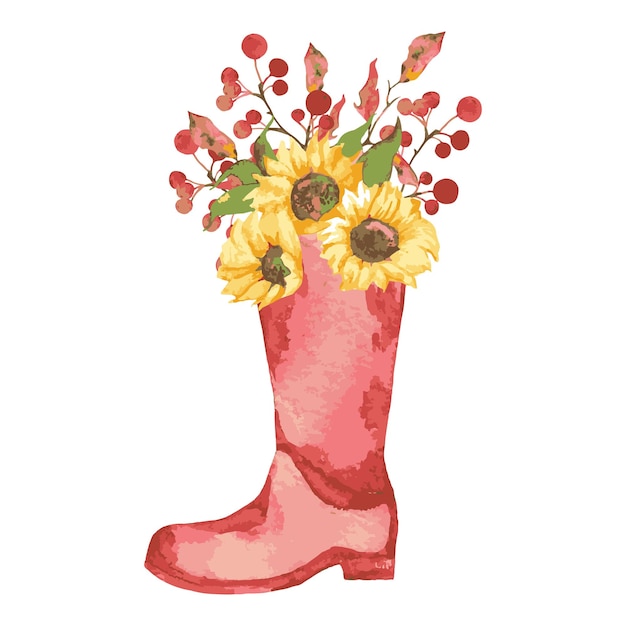 Boot with sunflowers watercolor