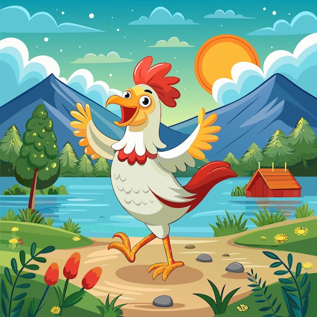 Booted Bantam chicken enthusiastic dancing lake vector