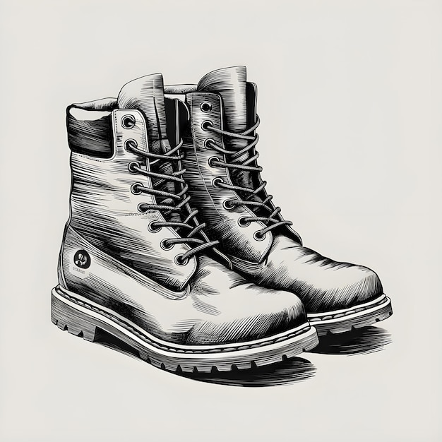 Boots engraved style ink sketch drawing black and white vector illustration