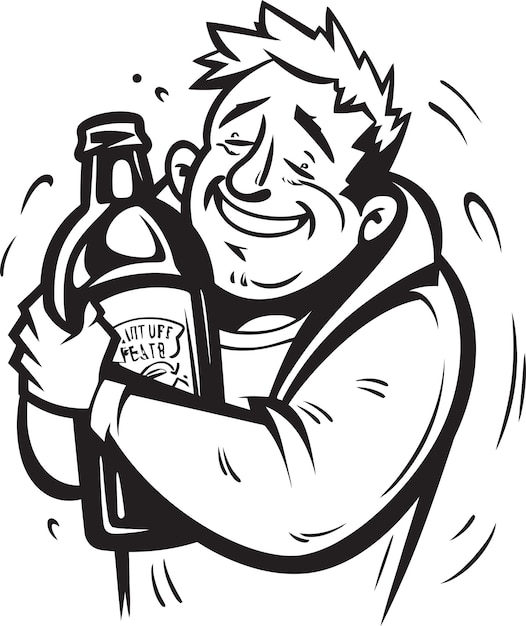 Vector booze bond vector logo of a man affectionately holding an alcohol bottle sloshed hug vector design