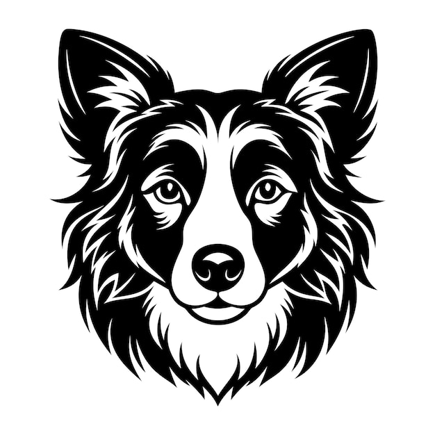 Vector border collie black and white logo engraving style